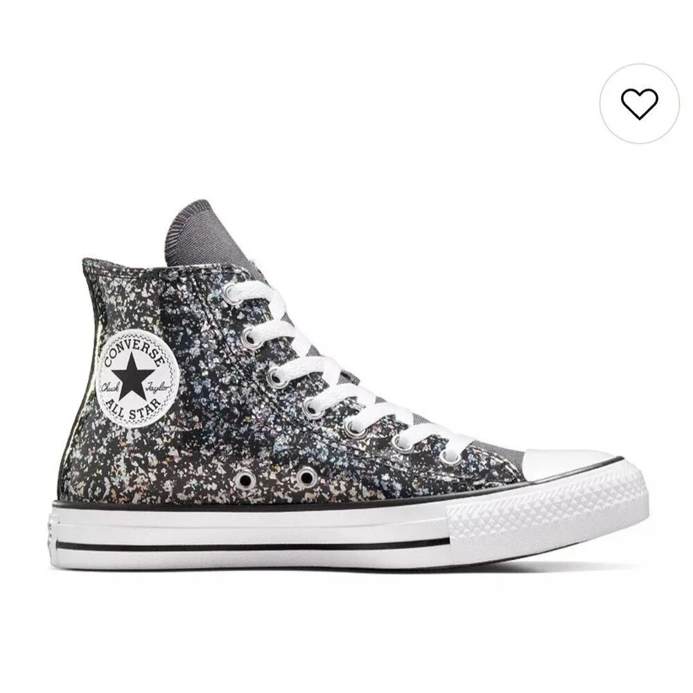 Converse Girls High Top Sneakers 5 Glitter Black Silver Chuck Taylor All Star